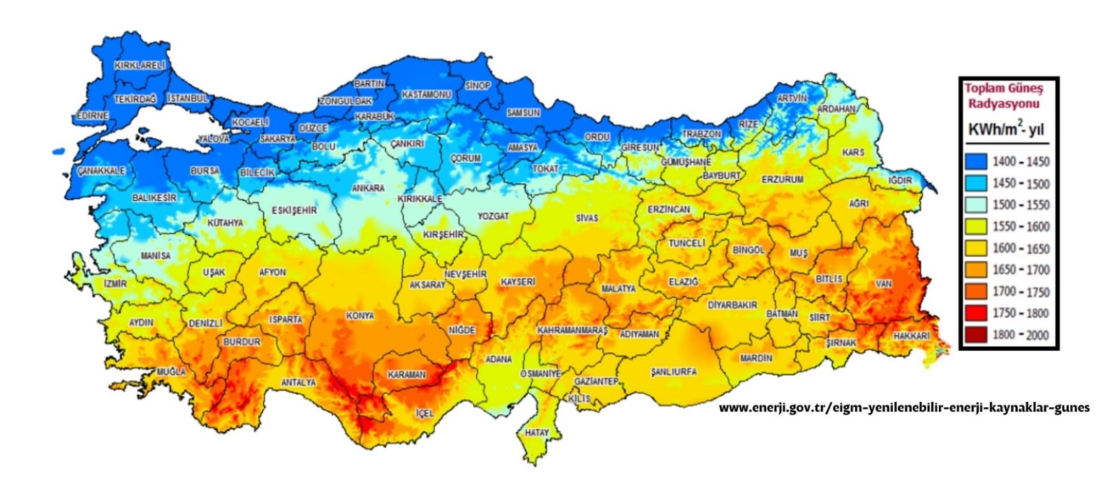 Türkiye Güneş Enerji haritası